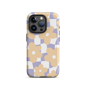 Pastel Flowery Uneven Checkered Pattern iPhone 15 Pro Rugged Case