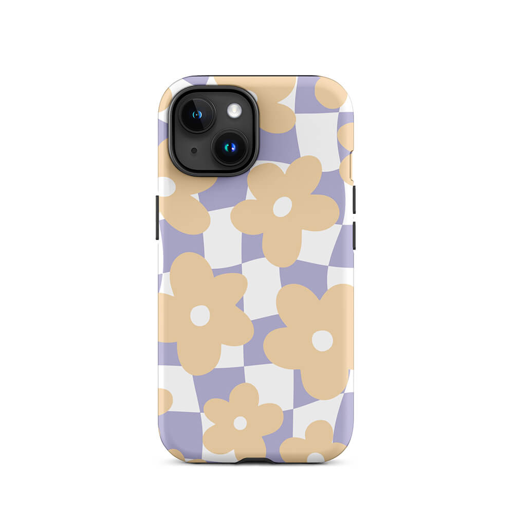 Pastel Flowery Uneven Checkered Pattern iPhone 15 Rugged Case