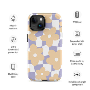 Pastel Flowery Uneven Checkered Pattern iPhone 15 Rugged Case Features