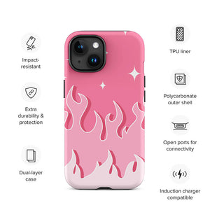 Pastel Pinky Color Blazing Fire iPhone 15 Robust Case Features