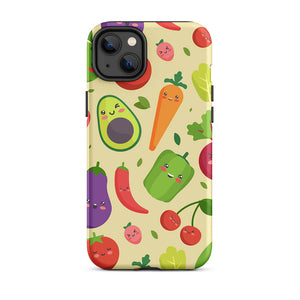 Personified Kawaii Fruit Vegetable Assortment iPhone 14 Plus Rugged Case