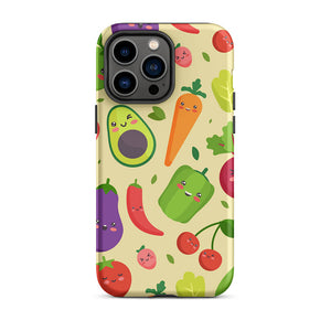 Personified Kawaii Fruit Vegetable Assortment iPhone 14 Pro Max Rugged Case