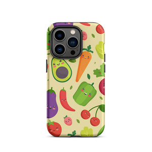 Personified Kawaii Fruit Vegetable Assortment iPhone 14 Pro Rugged Case