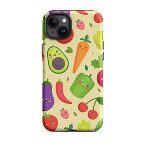 Personified Kawaii Fruit Vegetable Assortment iPhone 15 Plus Rugged Case