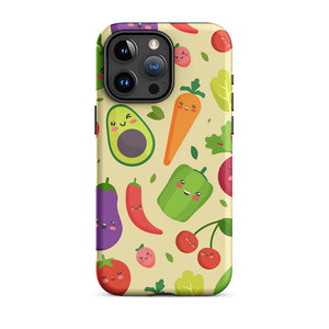 Personified Kawaii Fruit Vegetable Assortment iPhone 15 Pro Max Rugged Case