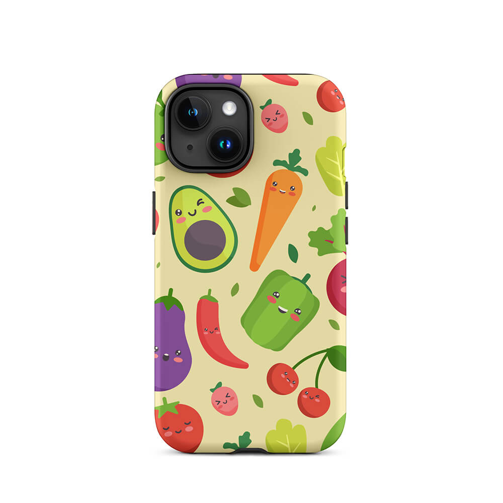 Personified Kawaii Fruit Vegetable Assortment iPhone 15 Rugged Case