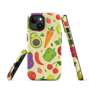 Personified Kawaii Fruit Vegetable Assortment iPhone 15 Rugged Case Picture