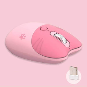 Pink 2.4GHz Wireless Adorable Pastel Feline Mouse 1600 DPI