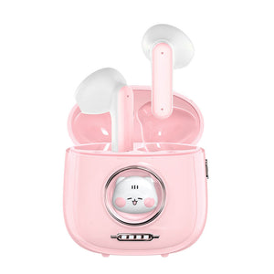 Pink Bluetooth 5.1 Cute Chubby Capsule Cat Earphones Built-In Mic