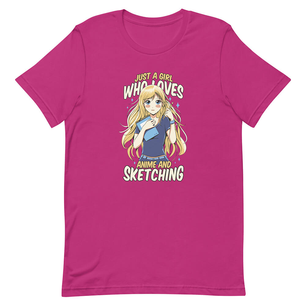 Pink Cute Long Blonde Hair Sketch Girl Tee Blush