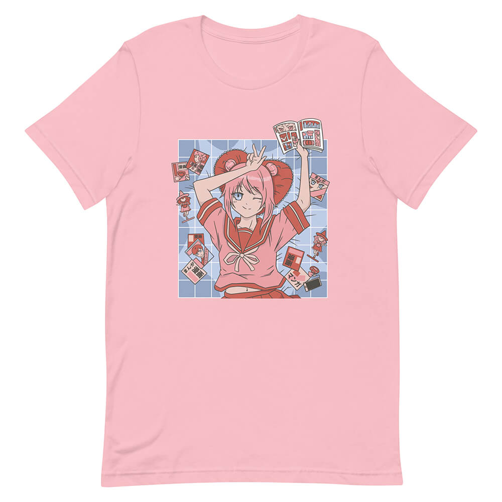 Pink Color Pink Pom Pom Hair Girl Tee Blink Eye