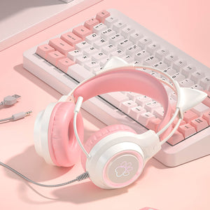 Pink RGB Pastel Feline Headset Microphone HiFi USB 3.5mm Jack