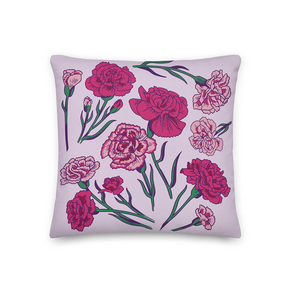 Pinky Rose Flower Assortment Throw Pillow 18x18"