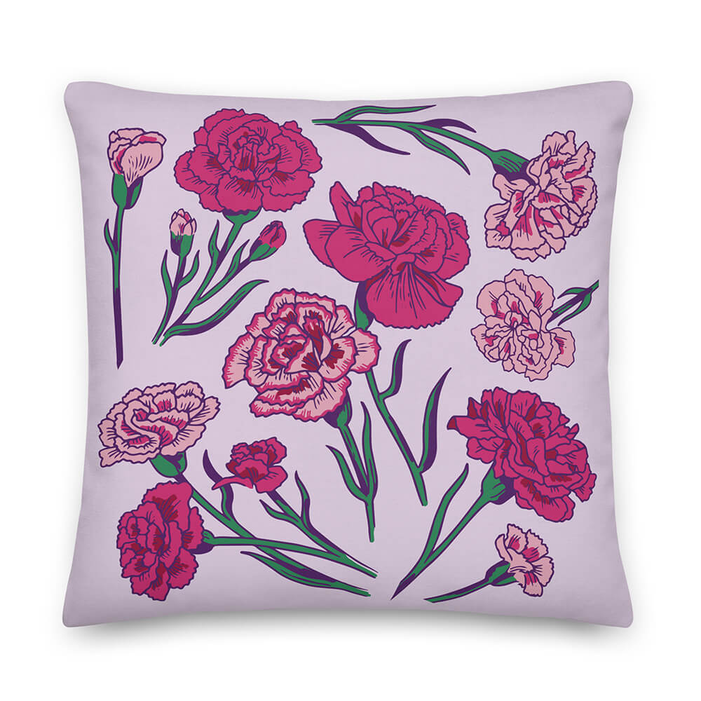 Pinky Rose Flower Assortment Throw Pillow 22x22"