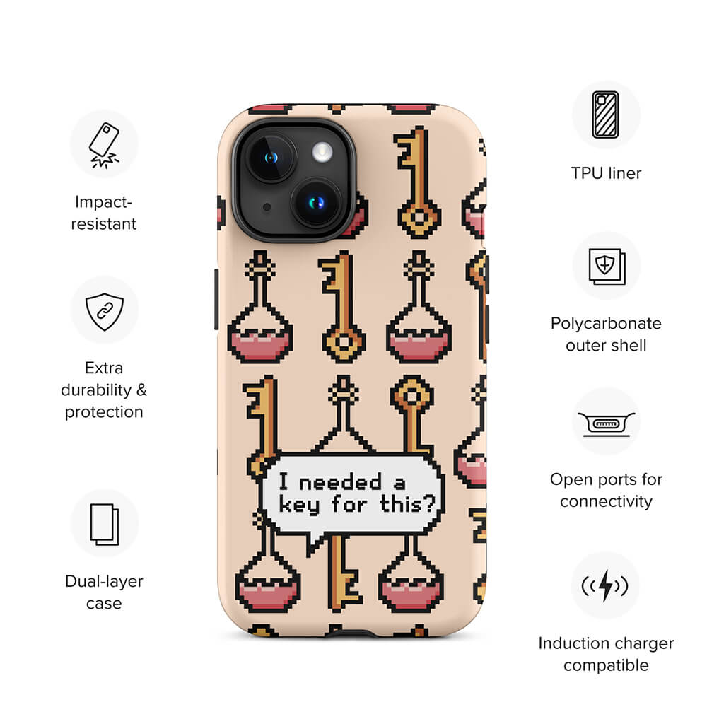 Pixel Art RPG Item Set iPhone 15 Rugged Case Features