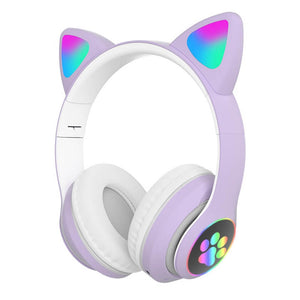 Purple Cat Ear Headphones Kawaii Wireless LED