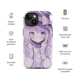 Purple Magician Anime Girl Blush iPhone 15 Tough Case Features