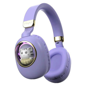 Purple Wireless Space Capsule Kitty Smile Headphones RGB