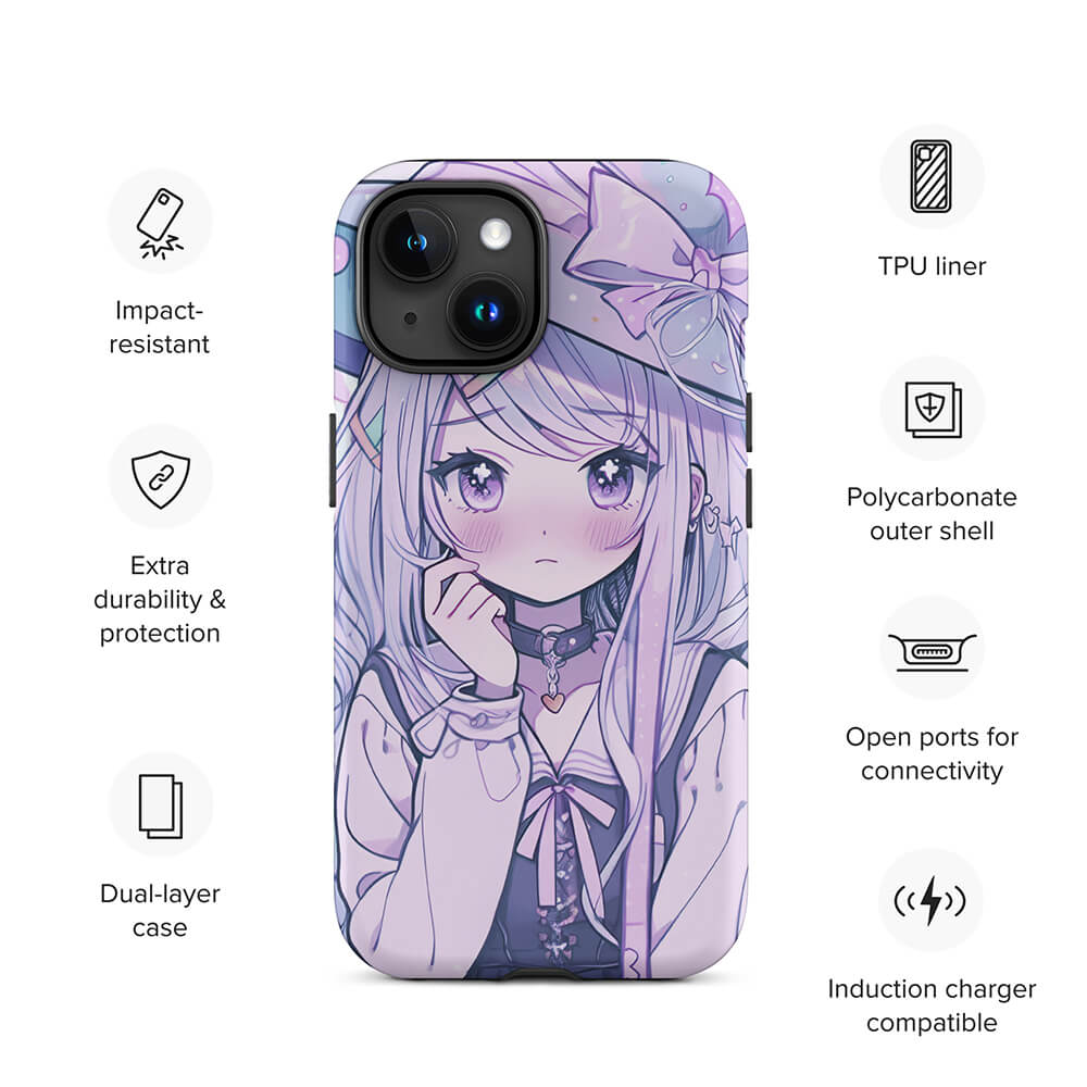 Pink Hair Magical Anime Girl iPhone 15 14 Tough Case - Dubsnatch