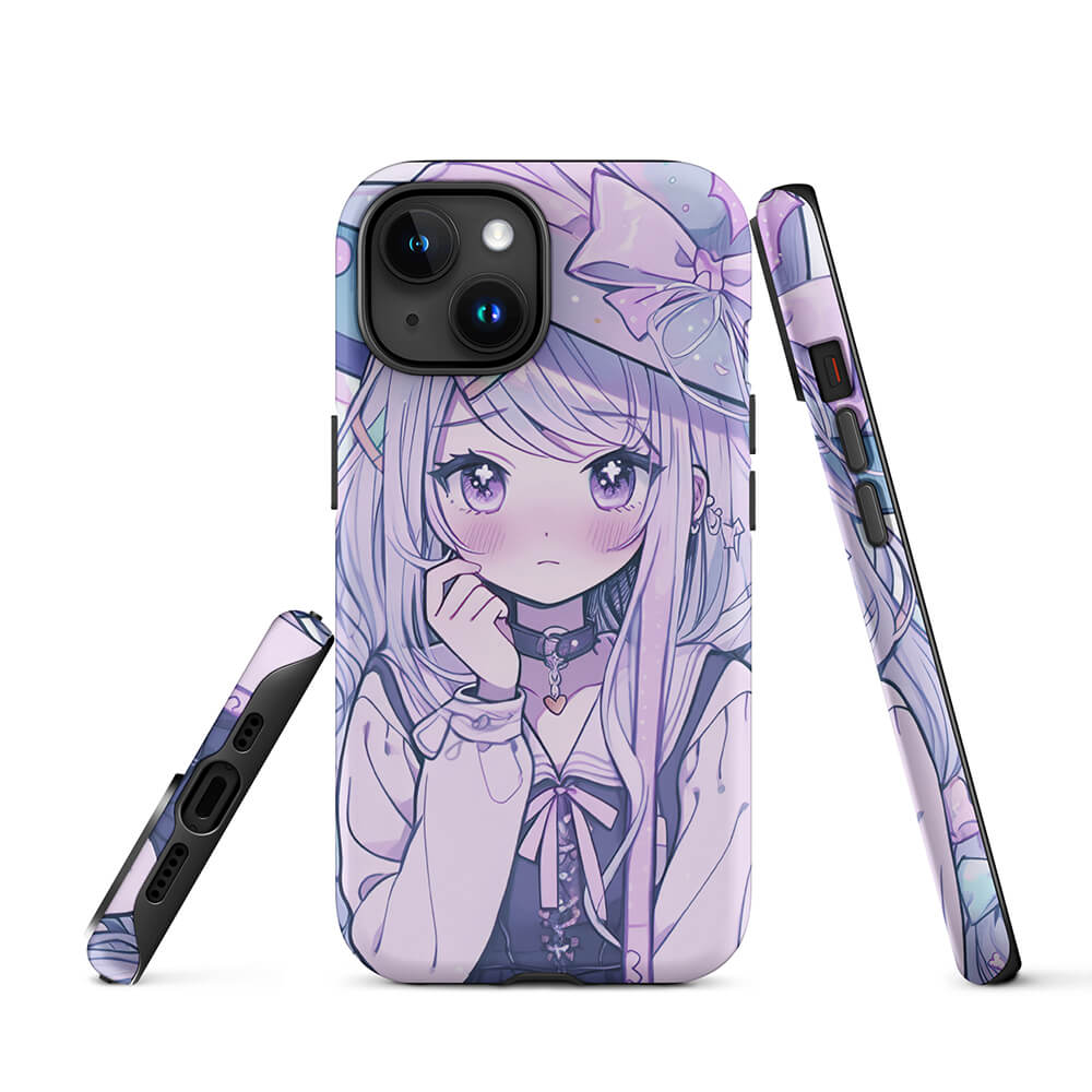 Purplish Anime Girl Witch Blush iPhone 15 Tough Case Picture