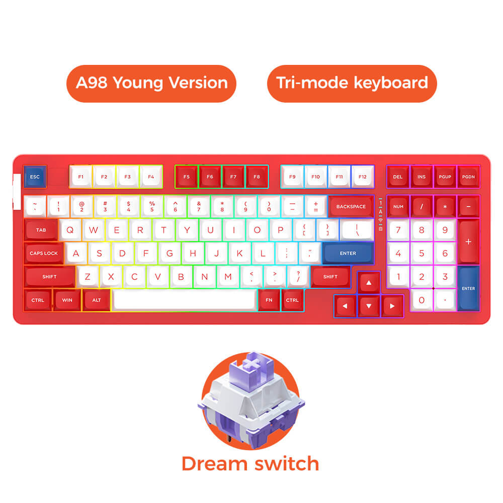 Red Wireless Tri-Mode Cozy Mechanical Keyboard RGB Backlight