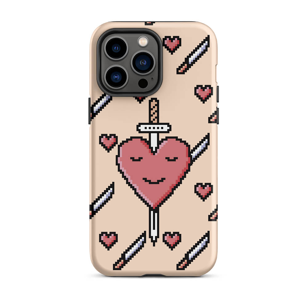 Retro Pixel Art Heart Blade iPhone 15 14 Rugged Case - Dubsnatch