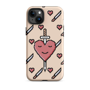 Retro Pixel Art Heart Blade iPhone 15 Plus Rugged Case