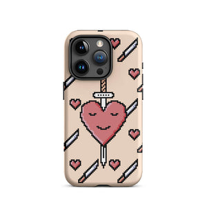 Retro Pixel Art Heart Blade iPhone 15 Pro Rugged Case