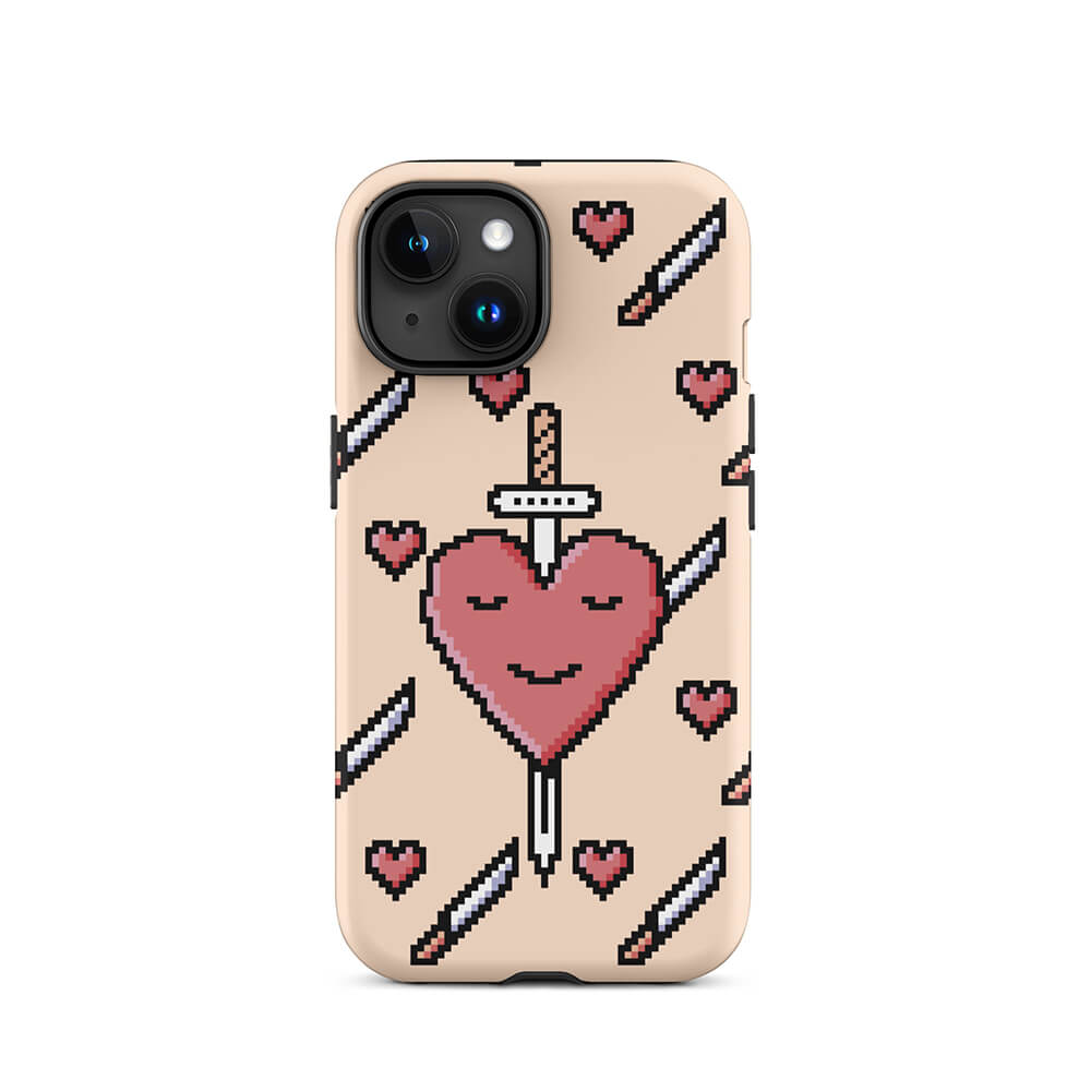 Retro Pixel Art Heart Blade iPhone 15 Rugged Case