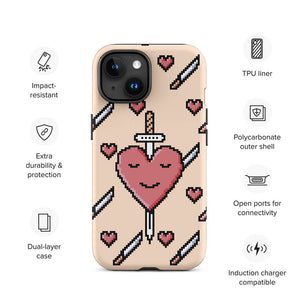 Retro Pixel Art Heart Blade iPhone 15 Rugged Case Features