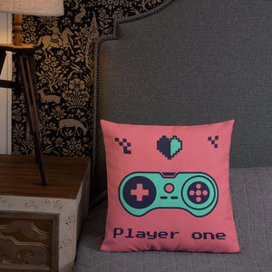 Retro Pixelated First Player Gamepad Throw Pillow Bedroom Decor