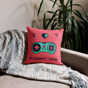 Retro Pixelated First Player Gamepad Throw Pillow Couch Decor