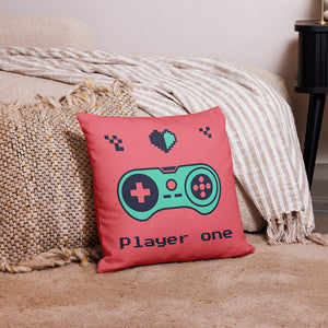 Retro Pixelated First Player Gamepad Throw Pillow Room Decor
