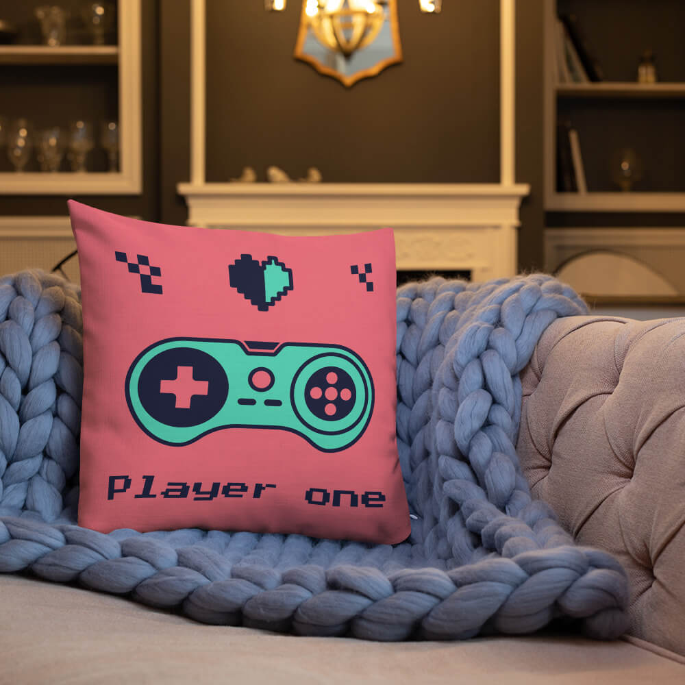 Retro Pixelated First Player Gamepad Throw Pillow Sofa Decor