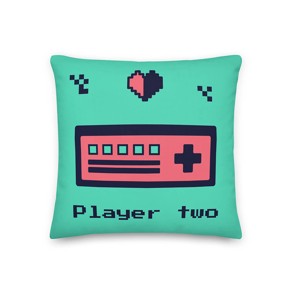 Retro Pixelated Second Player Gamepad Throw Pillow 18x18"