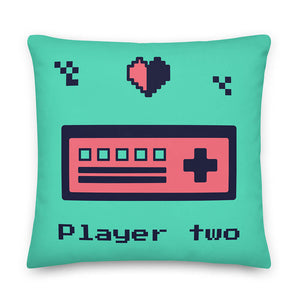 Retro Pixelated Second Player Gamepad Throw Pillow 22x22"