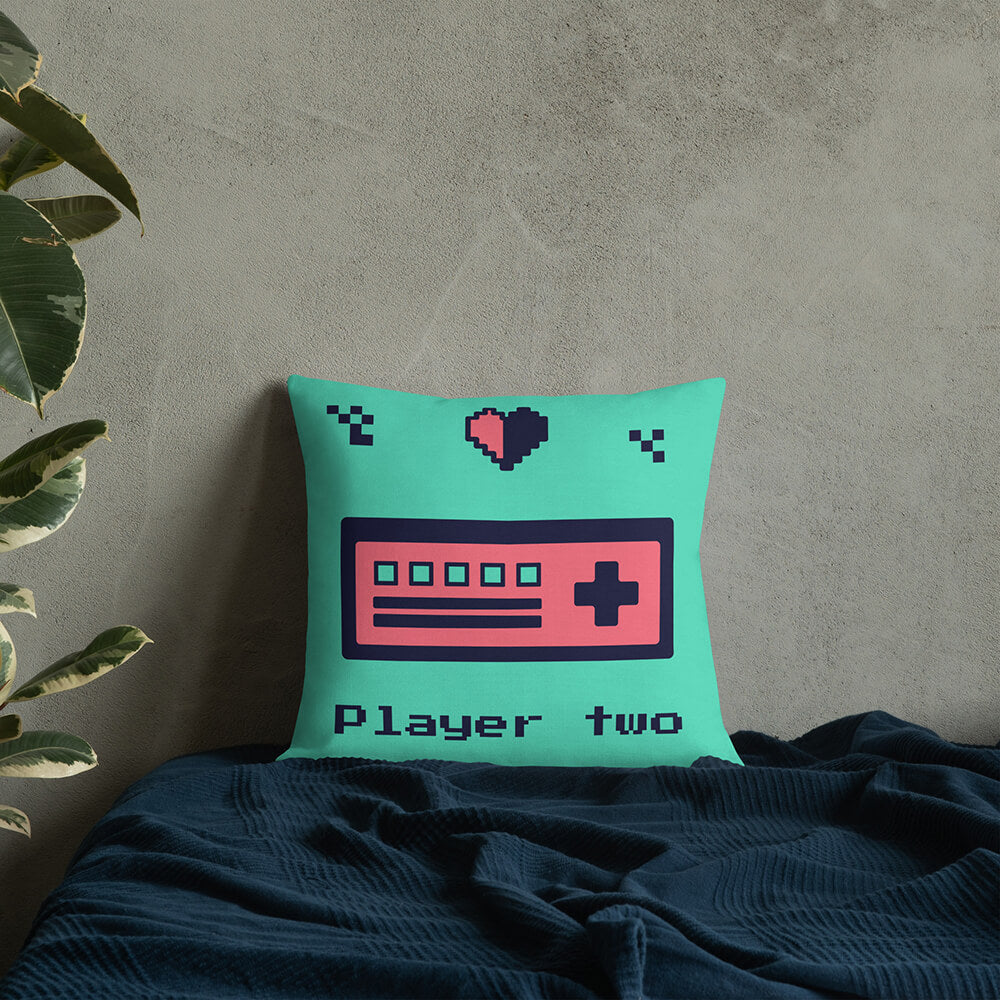 Retro Pixelated Second Player Gamepad Throw Pillow Bedroom Decor