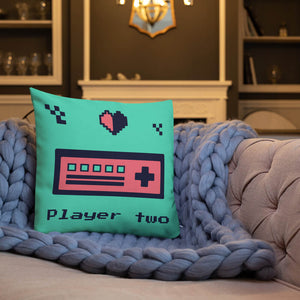 Retro Pixelated Second Player Gamepad Throw Pillow Couch Decor