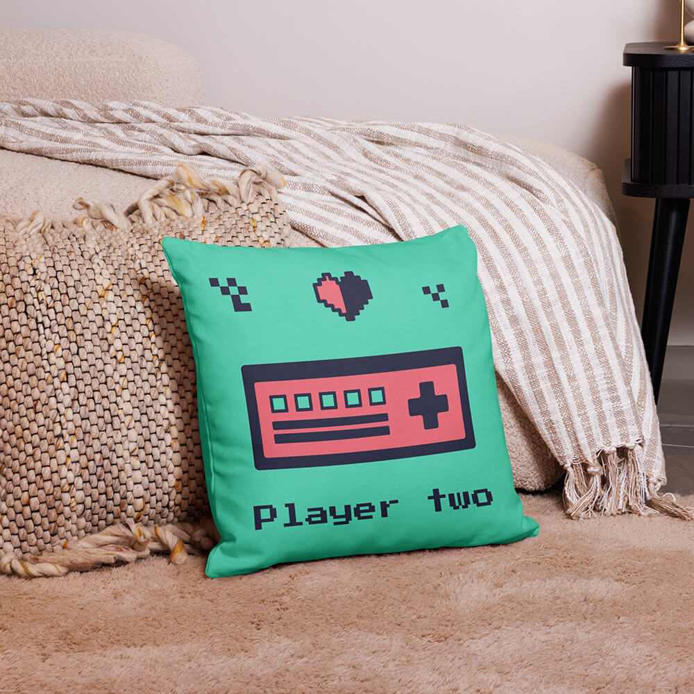 Retro Pixelated Second Player Gamepad Throw Pillow Room Decor