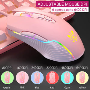 RGB Backlight Cute Pastel Mouse 6400 DPI USB Adjustable DPI