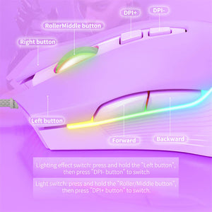 RGB Backlight Cute Pastel Mouse 6400 DPI USB Buttons