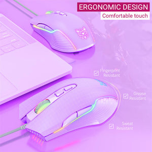 RGB Backlight Cute Pastel Mouse 6400 DPI USB Ergonomic Design