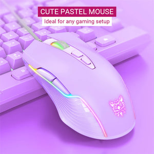 RGB Backlight Cute Pastel Mouse 6400 DPI USB Gaming Setup Accessory