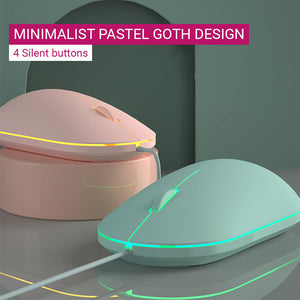 RGB Backlight Minimalist Pastel Goth Mouse 1000 DPI USB Silent Buttons