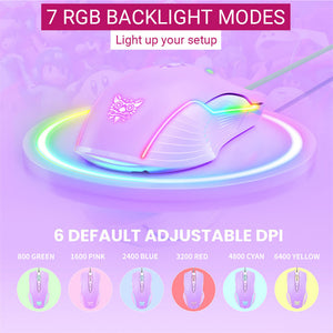 RGB Backlight Modes Cute Pastel Mouse 6400 DPI USB