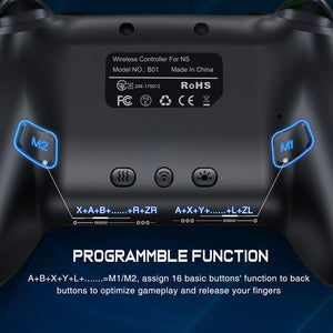 RGB Black Bluetooth Gamepad Vibration Turbo Programmable Macro Buttons Switch