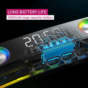 RGB Bluetooth 5.0 Neon Mechanical Soundbar Hifi Sound Clock Battery Life