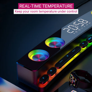 RGB Bluetooth 5.0 Neon Mechanical Soundbar Hifi Sound Clock Real-Time Temperature