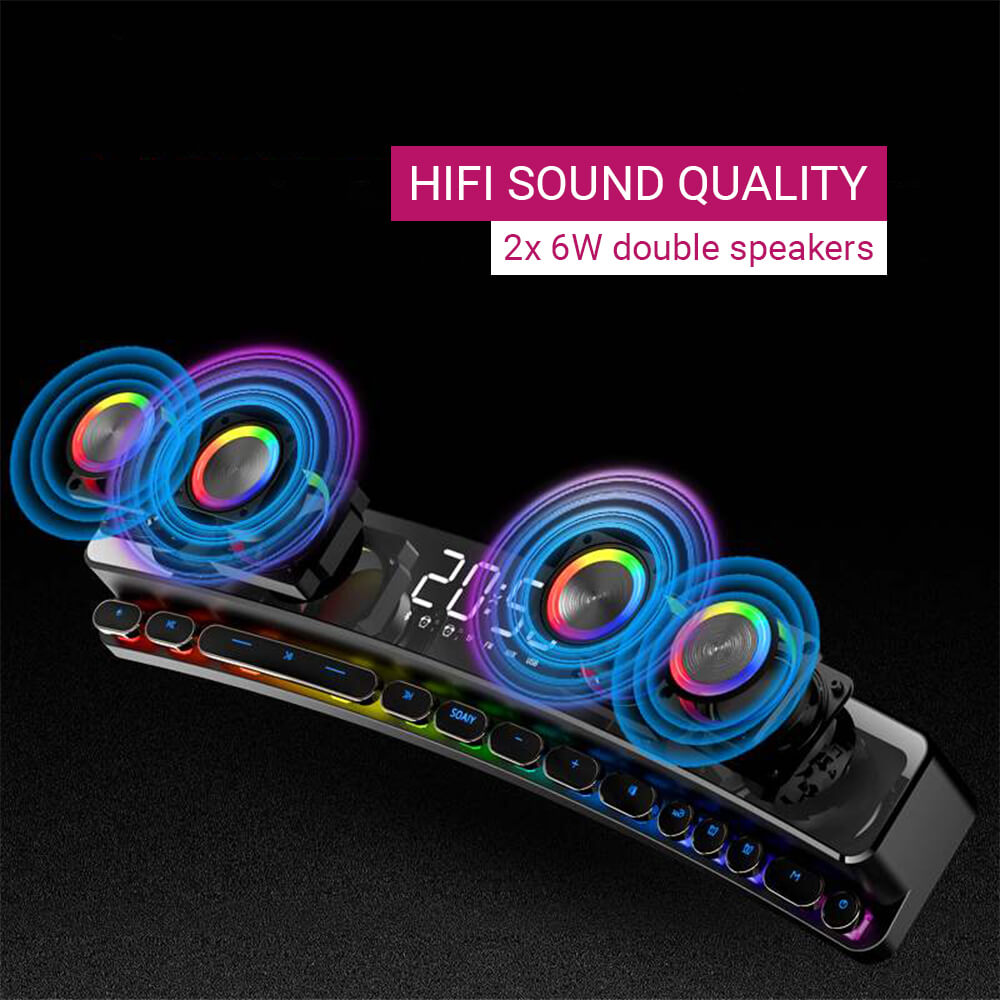 RGB Bluetooth 5.0 Neon Mechanical Soundbar Hifi Sound Clock - Dubsnatch