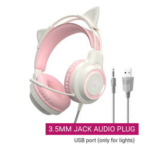 RGB Pastel Feline Headset Microphone HiFi USB 3.5mm Jack Connectivity